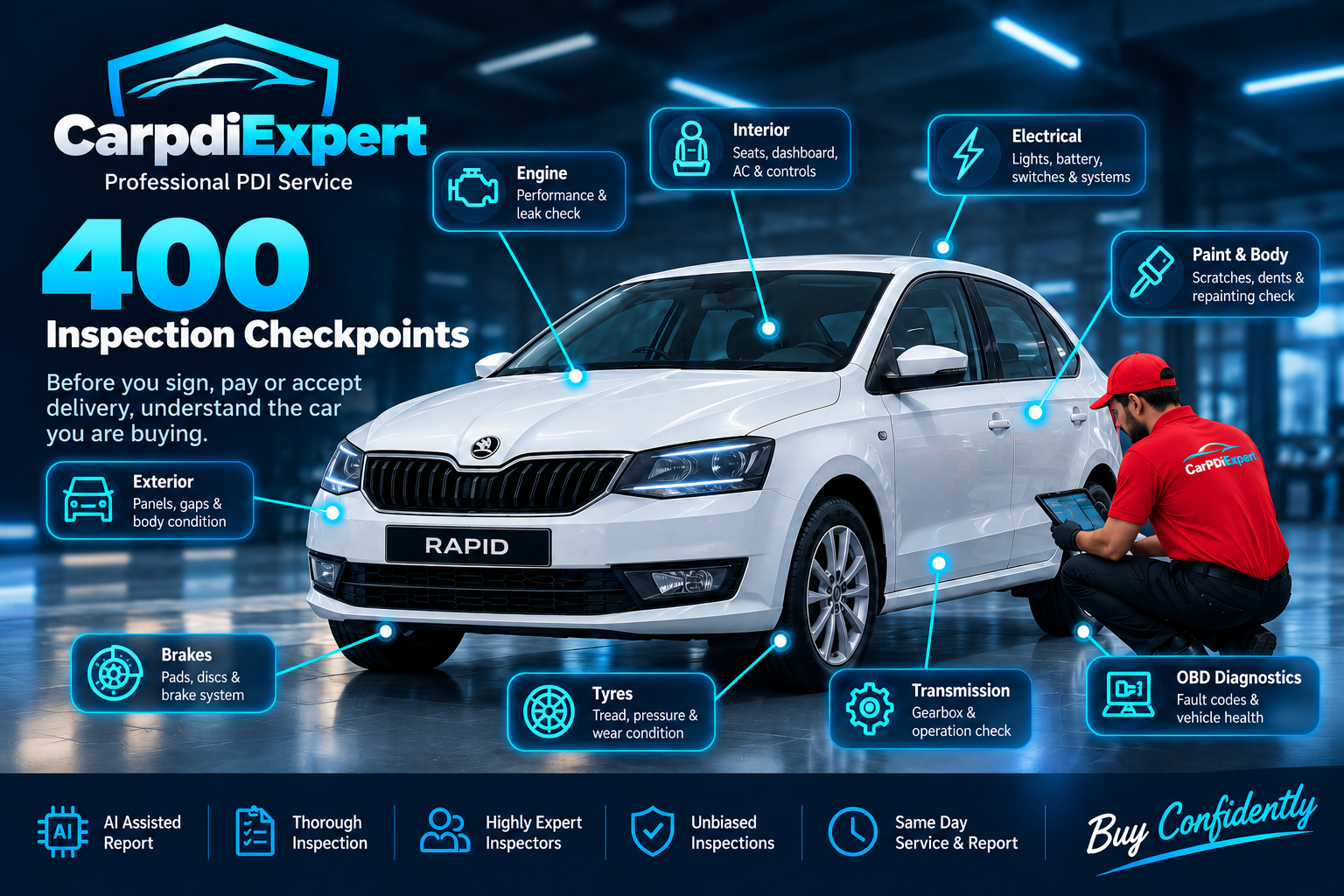 CarPDIExpert professional pre-delivery inspection service with 400 inspection checkpoints in Vadodara